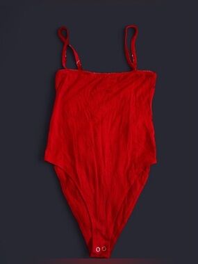 Forever 21 Red Ribbed Tank Bodysuit